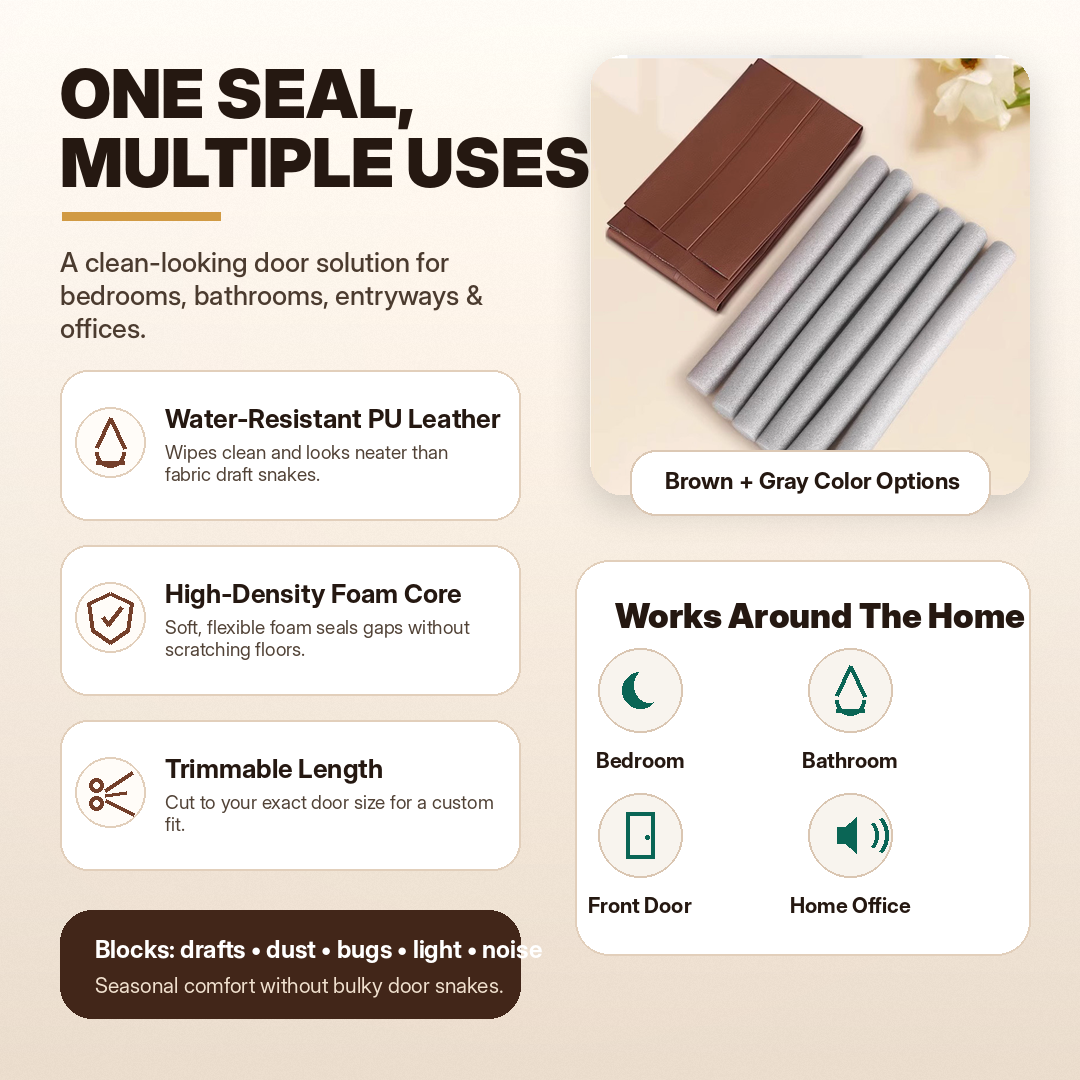 Upgraded Leather Door Bottom Draft Stopper | Glue-Free Weather Stripping & Soundproof Seal