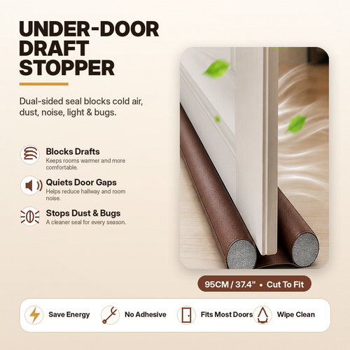 Upgraded Leather Door Bottom Draft Stopper |  Glue-Free Weather Stripping & Soundproof Seal
