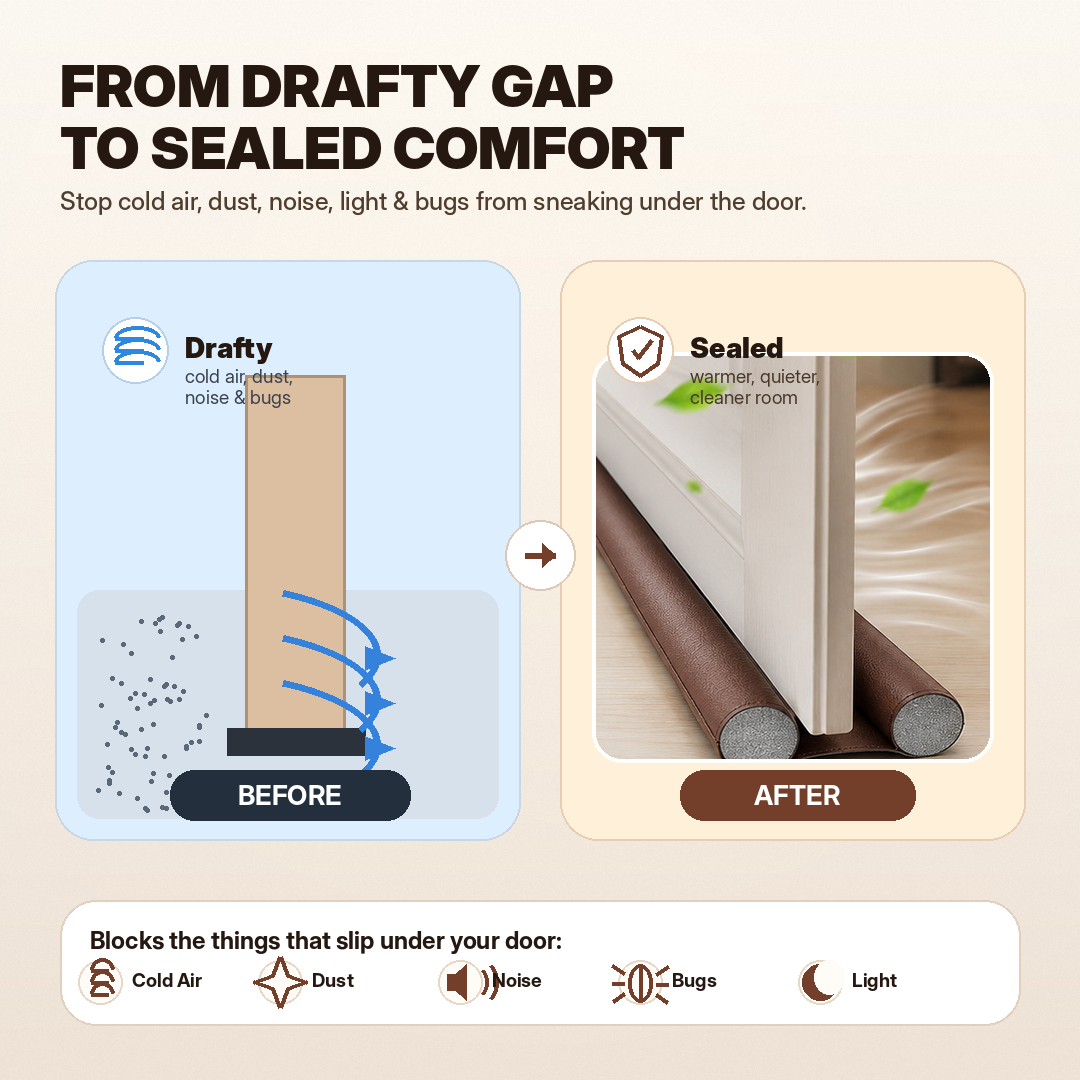 Upgraded Leather Door Bottom Draft Stopper |  Glue-Free Weather Stripping & Soundproof Seal