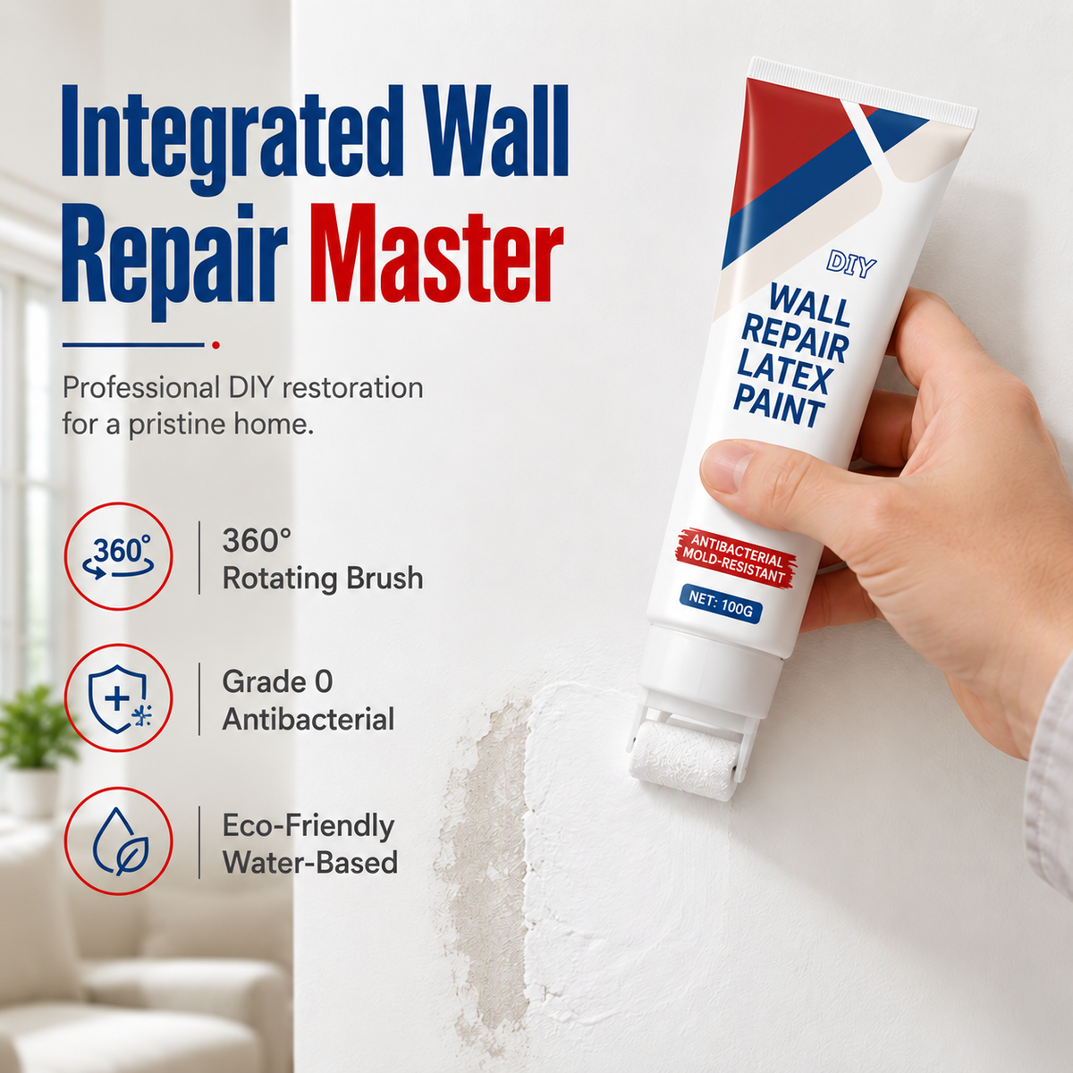 ⚡ [Instant Wall Touch-Up] All-in-One Wall Repair Paint Roller | Fast-Drying Waterproof Paste for Scuffs, Stains & Holes