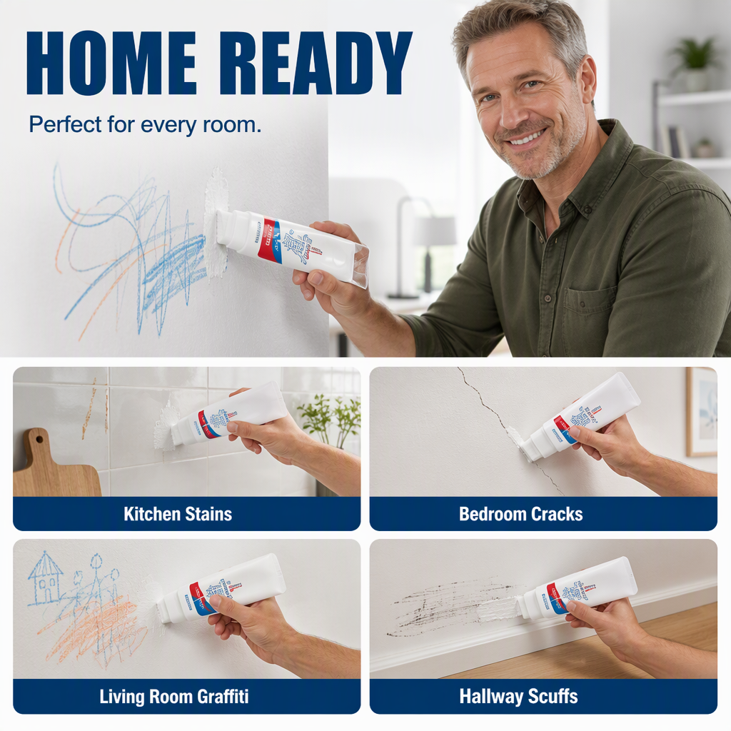 ⚡ [Instant Wall Touch-Up] All-in-One Wall Repair Paint Roller | Fast-Drying Waterproof Paste for Scuffs, Stains & Holes