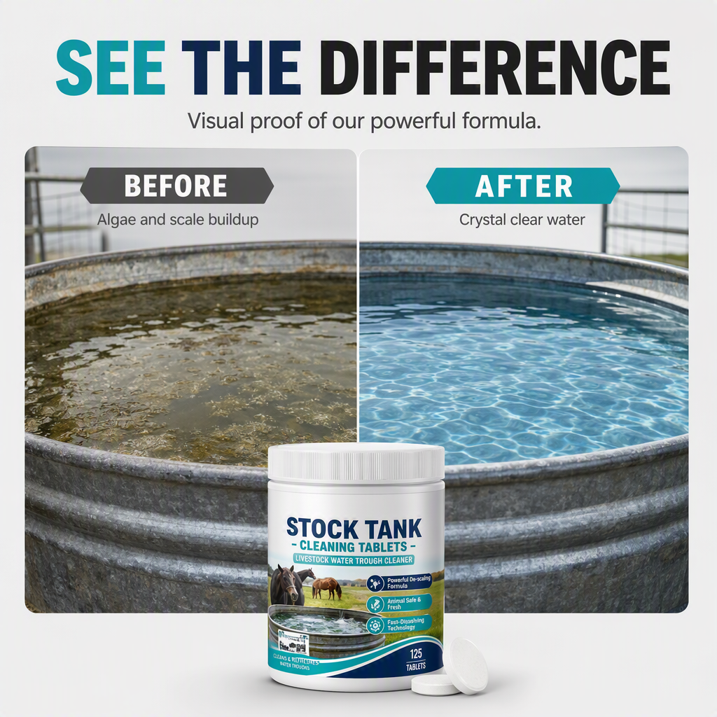 🔥 SAVE 50% TODAY 🔥 Fast-Dissolving Livestock Water Tank Cleaning Tablets | Algae Control & Fresh Water | Animal Safe