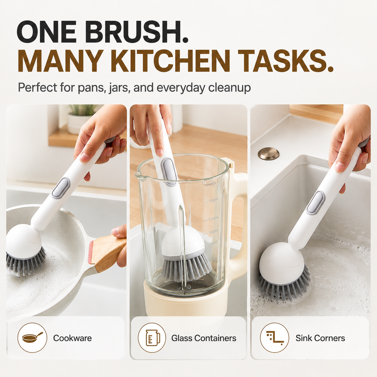 Multi-Functional 3-in-1 Rotatable Kitchen Cleaning Brush with Soap Dispenser