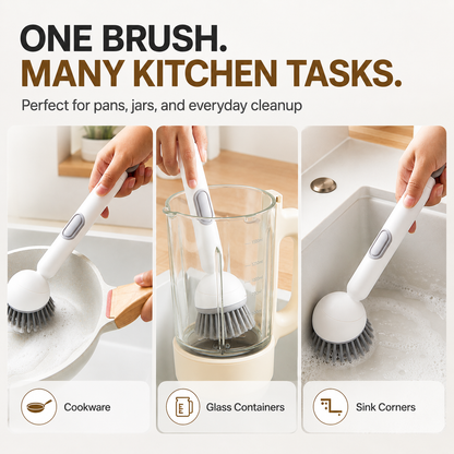Multi-Functional 3-in-1 Rotatable Kitchen Cleaning Brush with Soap Dispenser