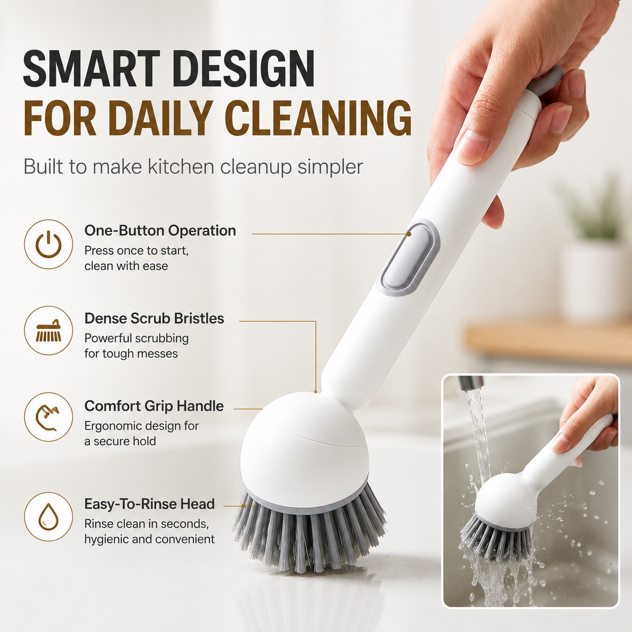 Multi-Functional 3-in-1 Rotatable Kitchen Cleaning Brush with Soap Dispenser