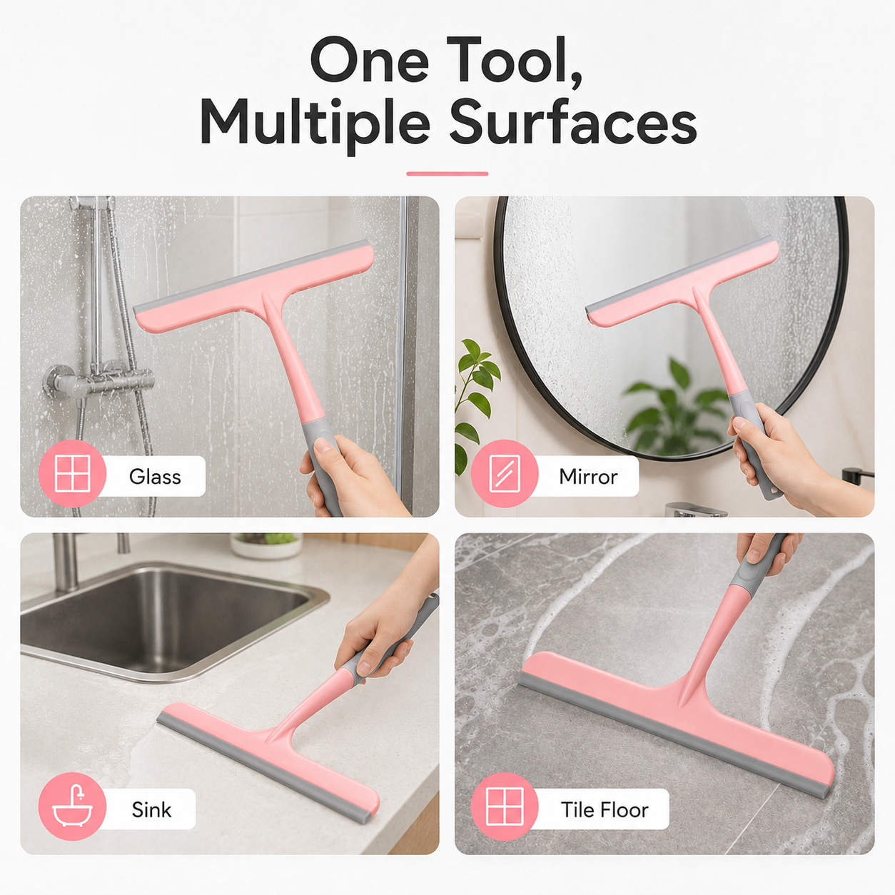 Multi-Purpose Silicone Squeegee & Window Cleaner | Streak-Free Bathroom Wiper
