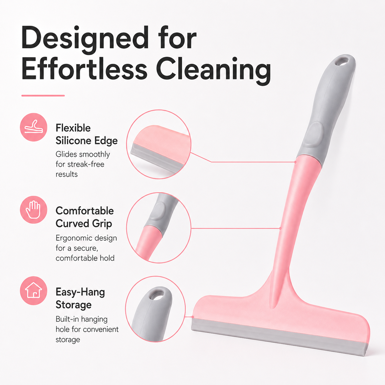 Multi-Purpose Silicone Squeegee & Window Cleaner | Streak-Free Bathroom Wiper
