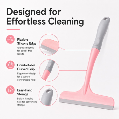 Multi-Purpose Silicone Squeegee & Window Cleaner | Streak-Free Bathroom Wiper