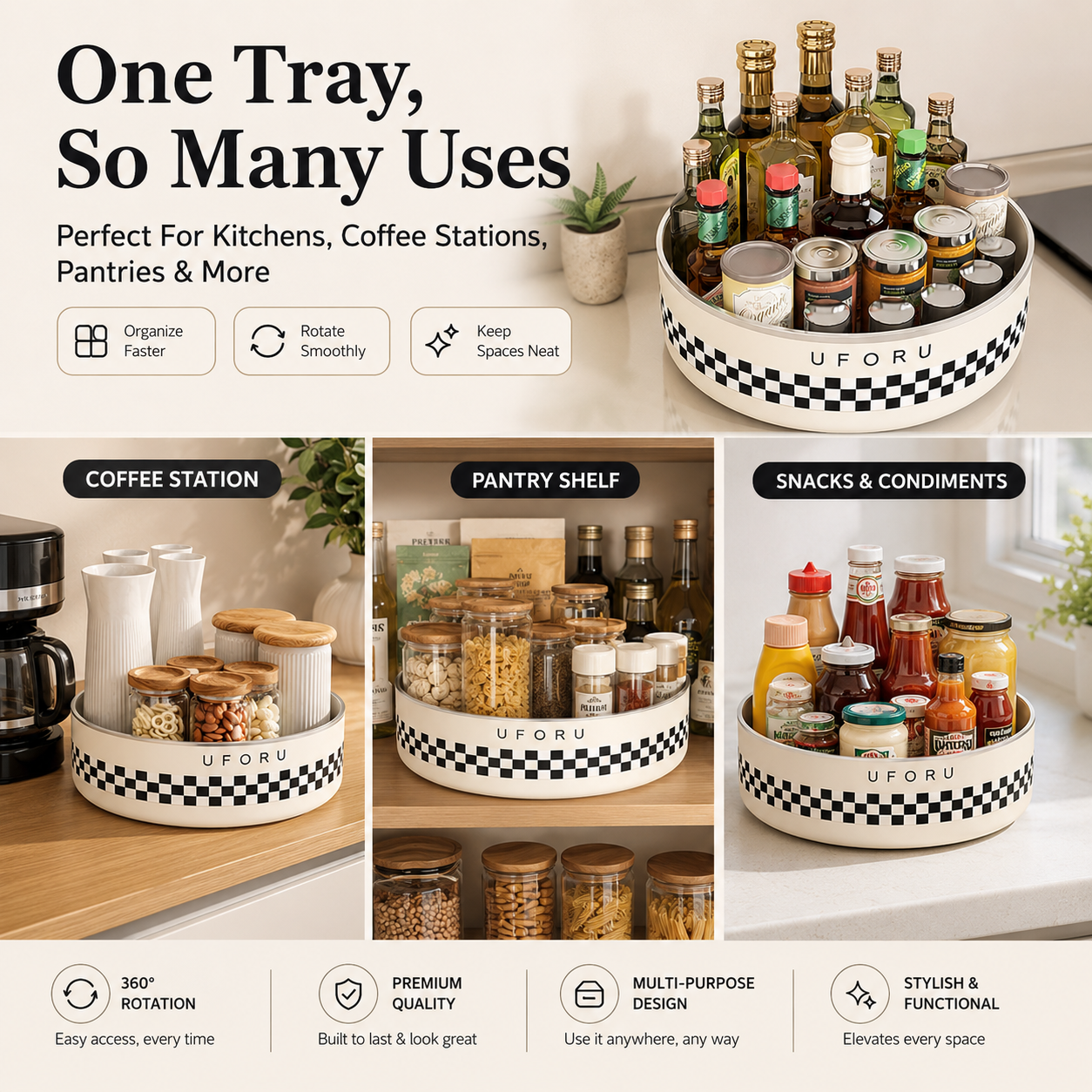 360° Rotating Multi-Functional Organizer Tray & Kitchen Spice Rack