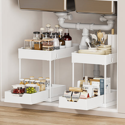 2-Tier Sliding Under-Sink Organizer | Multi-Functional Pull-Out Storage Rack with Drainage for Kitchen & Bathroom