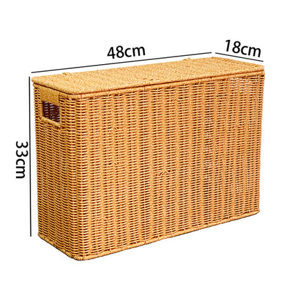 Hand-Woven Imitation Rattan Storage Basket with Lid |  Narrow Space-Saving Organizer Box