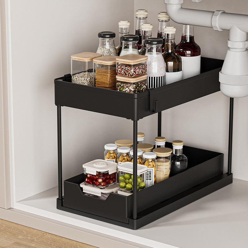 2-Tier Sliding Under-Sink Organizer | Multi-Functional Pull-Out Storage Rack with Drainage for Kitchen & Bathroom