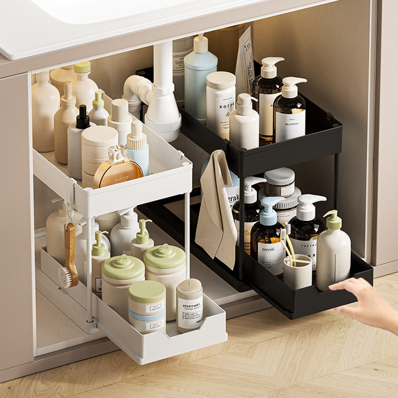 2-Tier Sliding Under-Sink Organizer | Multi-Functional Pull-Out Storage Rack with Drainage for Kitchen & Bathroom