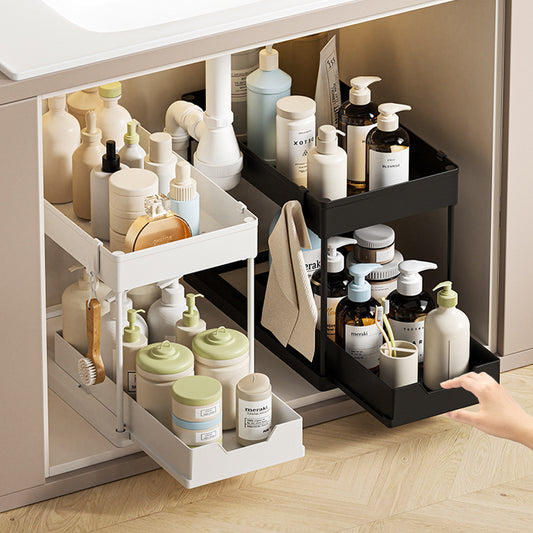 2-Tier Sliding Under-Sink Organizer | Multi-Functional Pull-Out Storage Rack with Drainage for Kitchen & Bathroom