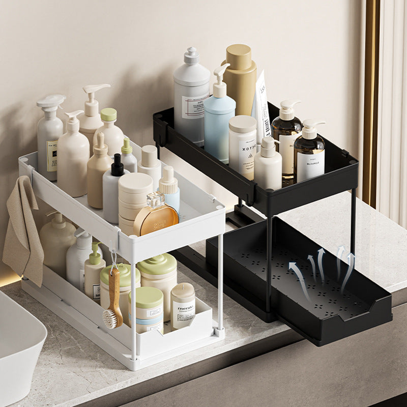 2-Tier Sliding Under-Sink Organizer | Multi-Functional Pull-Out Storage Rack with Drainage for Kitchen & Bathroom