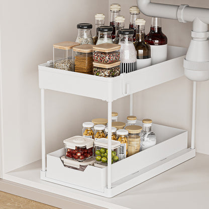 2-Tier Sliding Under-Sink Organizer | Multi-Functional Pull-Out Storage Rack with Drainage for Kitchen & Bathroom