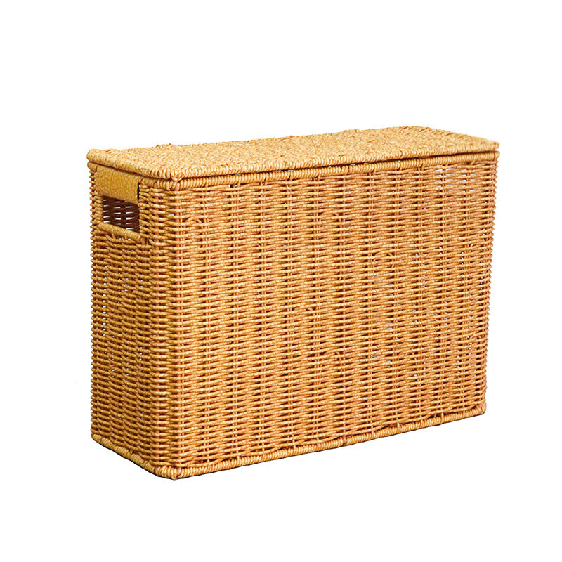 Hand-Woven Imitation Rattan Storage Basket with Lid |  Narrow Space-Saving Organizer Box