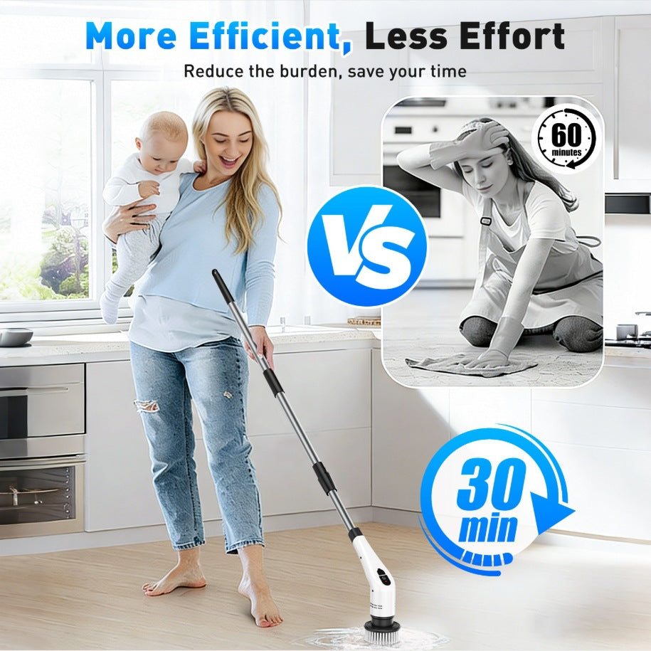 12-in-1 Multi-Functional Electric Spin Scrubber | Cordless, Retractable Long Handle & IPX6 Waterproof