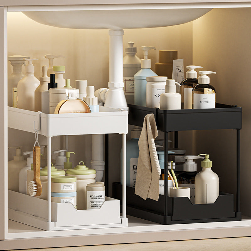 2-Tier Sliding Under-Sink Organizer | Multi-Functional Pull-Out Storage Rack with Drainage for Kitchen & Bathroom