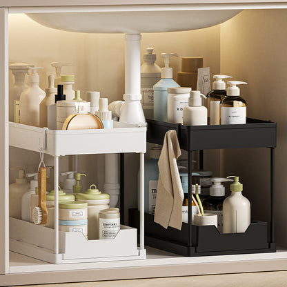2-Tier Sliding Under-Sink Organizer | Multi-Functional Pull-Out Storage Rack with Drainage for Kitchen & Bathroom
