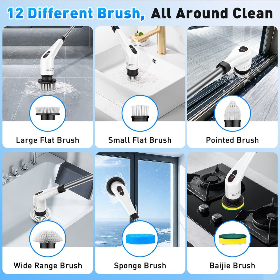 12-in-1 Multi-Functional Electric Spin Scrubber | Cordless, Retractable Long Handle & IPX6 Waterproof