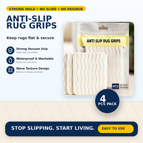 Premium Reusable Rug Grippers | Traceless Washable Non-Slip Carpet Tape for Area Rugs, Mats & Cushions