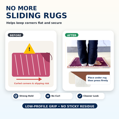 Premium Reusable Rug Grippers | Traceless Washable Non-Slip Carpet Tape for Area Rugs, Mats & Cushions
