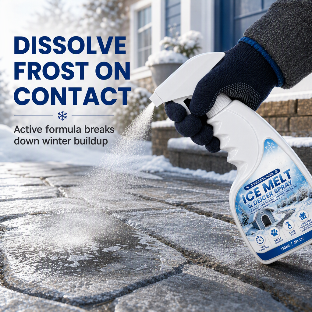 Outdoor De-Icing & Snow Melting Spray – pet-safe, dissolves frost on contact. Clear steps, walkways & patios fast! 🛡️✅